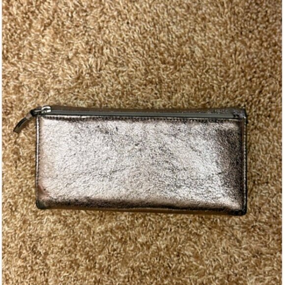 Coach Metallic Pewter Leather Wallet Silver - Picture 2 of 16